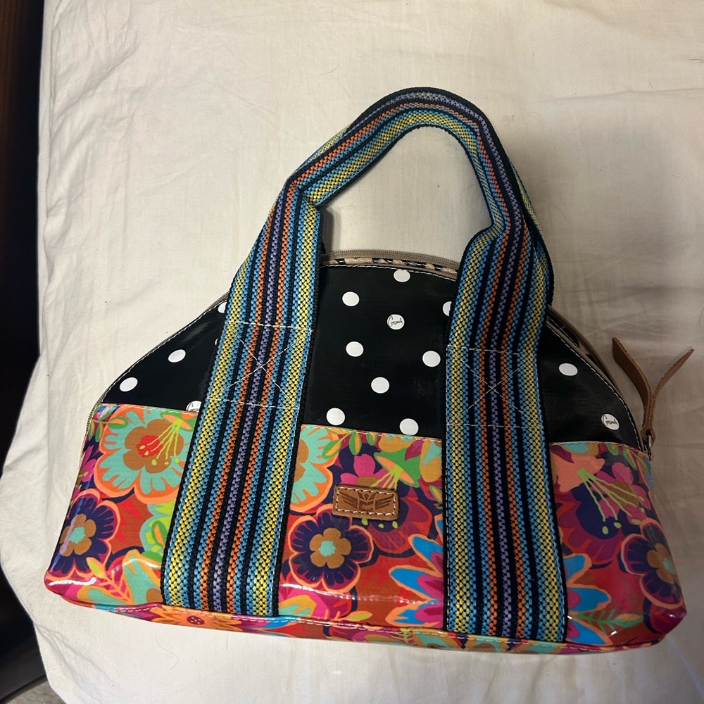 Consuela Multicolor Floral & Polka Dot Tote with Striped Handles
